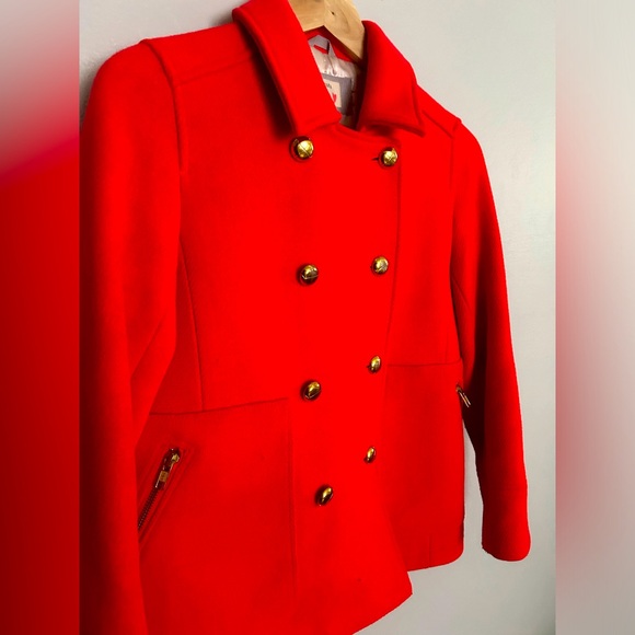 J. Crew Crewcuts Red Wool Blend Pea Coat - Picture 2 of 7